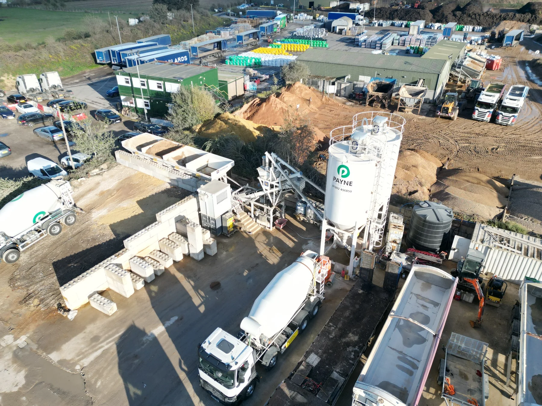 Aerial view of Payne Concrete fleet and Finningley yard